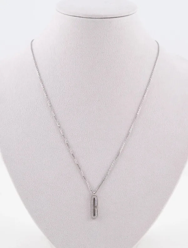 Collier Or Blanc Initiale C & Diamants