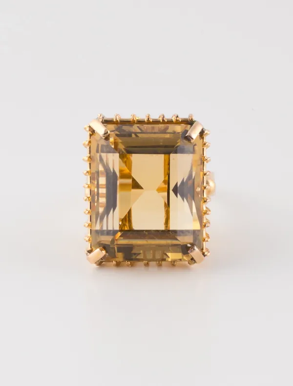 Bague Cocktail Vintage Or Jaune & Citrine