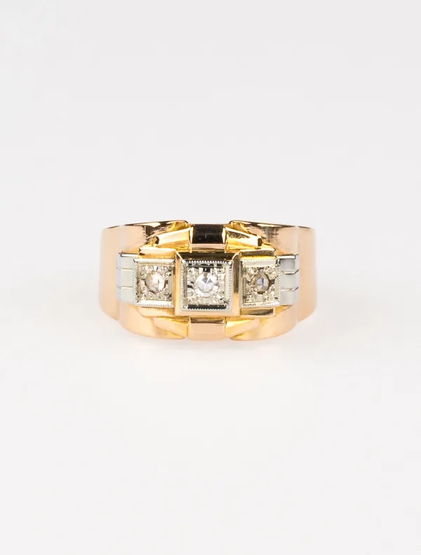 Bague Tank Or Jaune, Or Blanc & Diamants