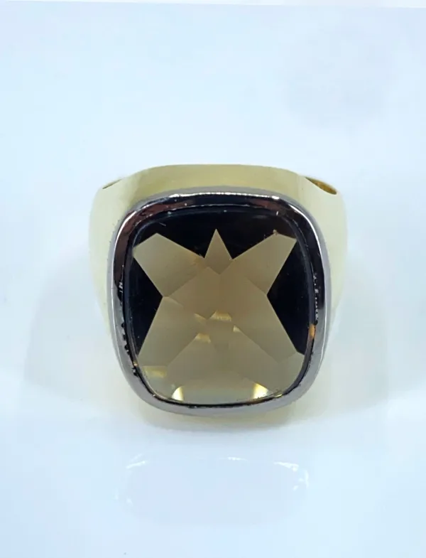 Bague Chevalière Or Jaune & Quartz Fumé