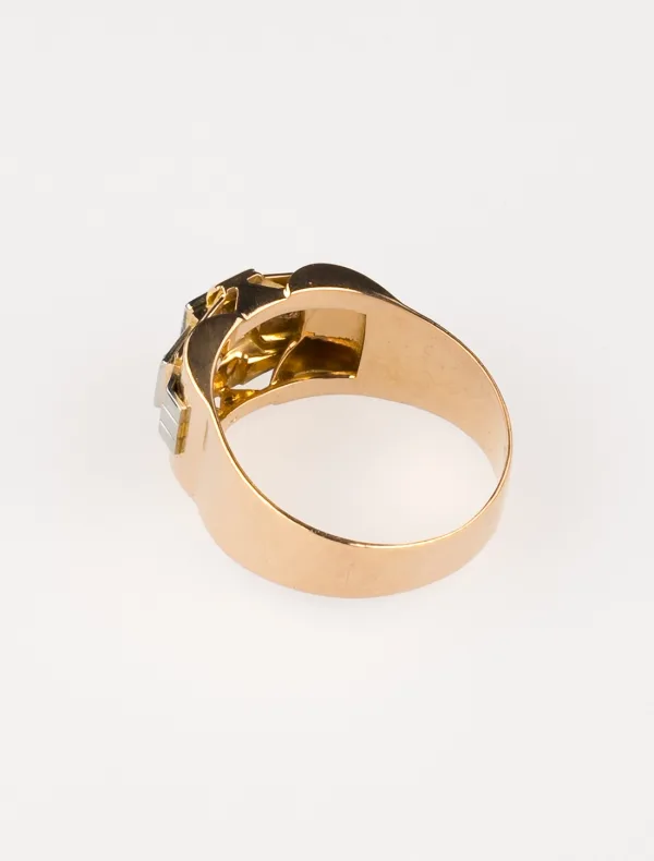 Bague Tank Or Jaune, Or Blanc & Diamants