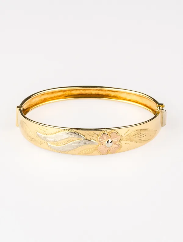 Bracelet Charnière Gravé de Motifs Floraux 3 Ors