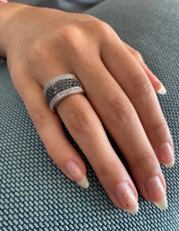 Bague Or Blanc Demi-tour Pavage Diamants Bicolores