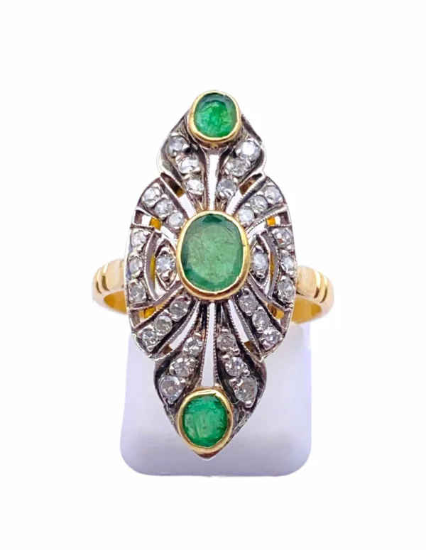 Bague Marquise Dentelle Bicolore Diamants & Emeraudes