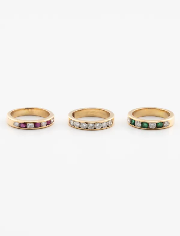 3 bagues Emeraudes, Rubis, Diamants