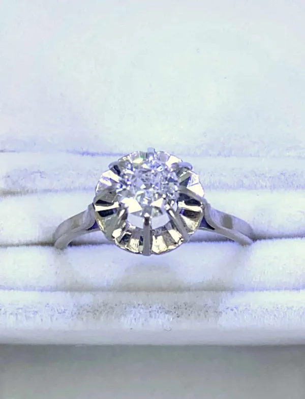 Bague Vintage Or Blanc, Platine & Solitaire