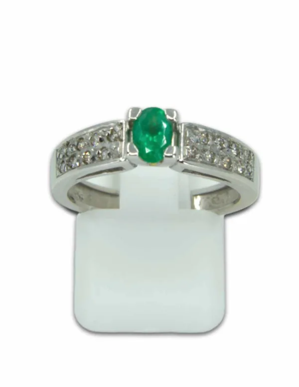 Bague Or Blanc, Emeraude & Diamants