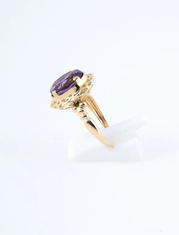 Bague Panier Ciselé Or Jaune & Amethyste
