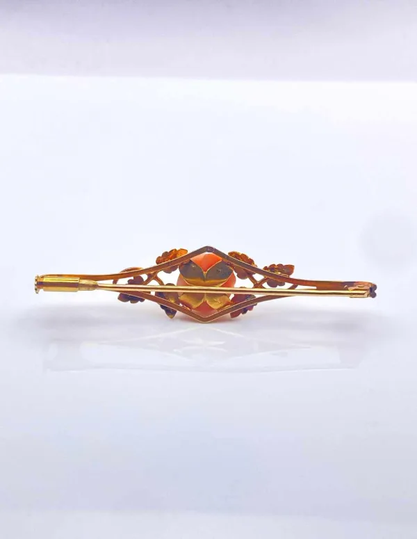 Broche Art Nouveau Or Jaune & Corail