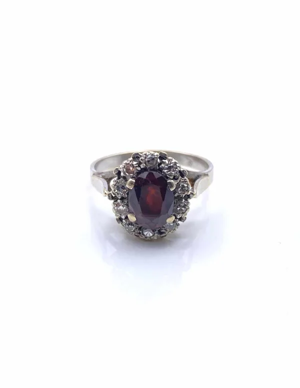 Bague Vintage Or Blanc Grenat & Diamants