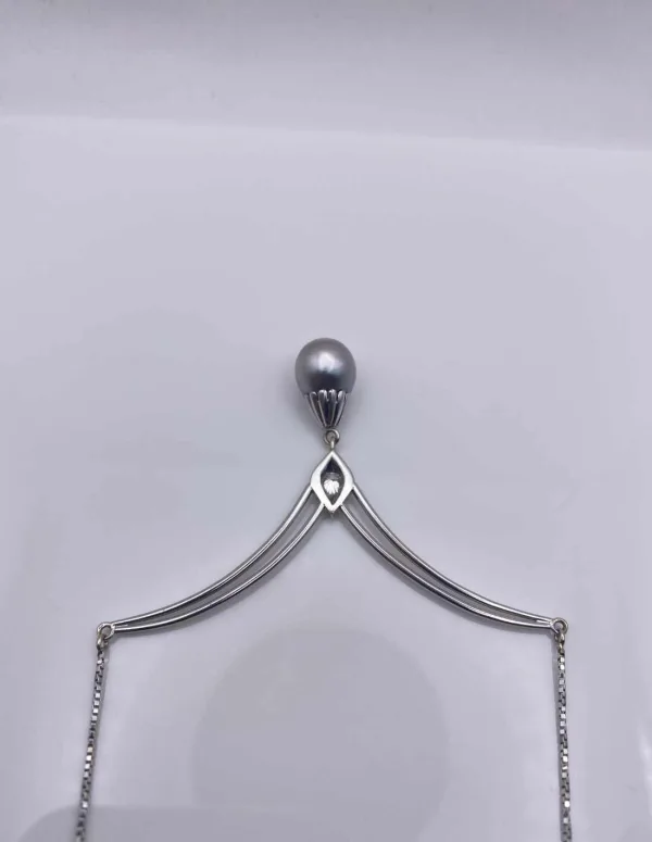 Collier Pendentif Or Blanc 18K, Diamant & Perle