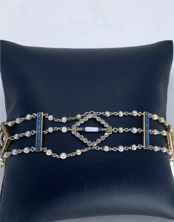 Bracelet Art Déco en or, platine et perles naturelles