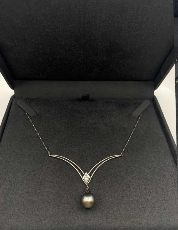 Collier Pendentif Or Blanc 18K, Diamant & Perle