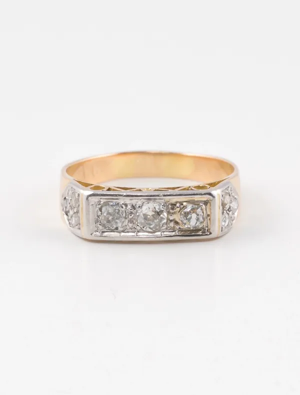 Bague Jarretière Rétro Or, Platine & Diamants