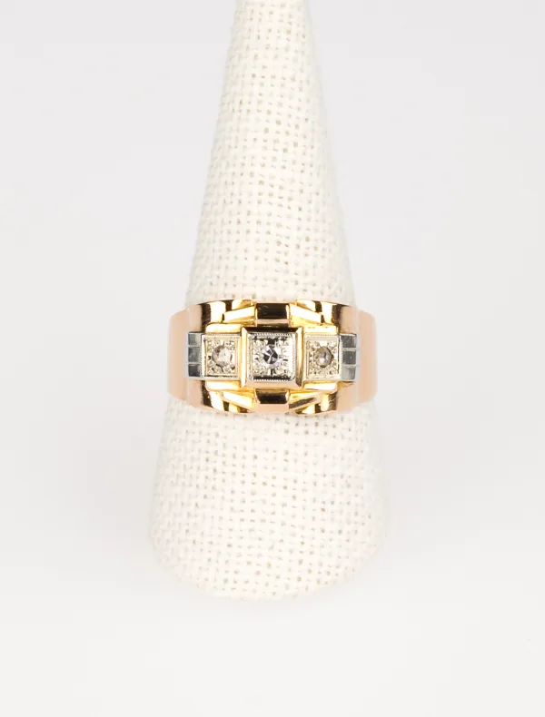 Bague Tank Or Jaune, Or Blanc & Diamants