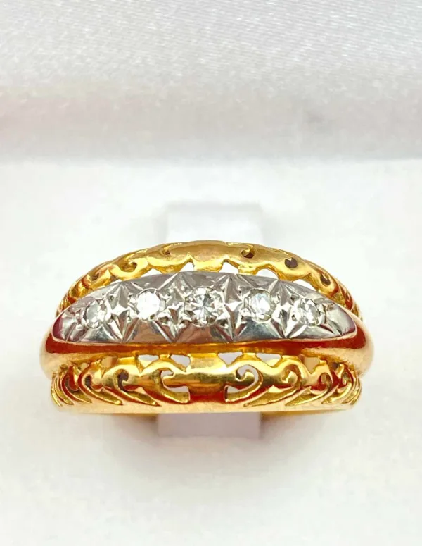 Bague Ciselée Or Jaune, Platine & Diamants