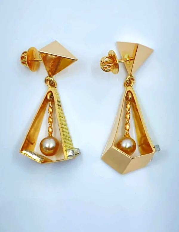 Boucles d'Oreilles Vintage Or, Diamants & Perles