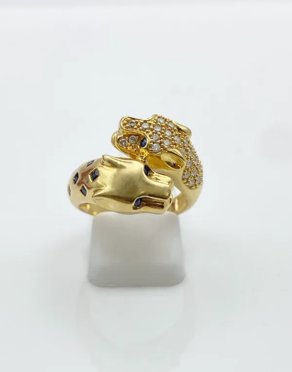 Bague Panthères Or Jaune, Diamants & Saphirs