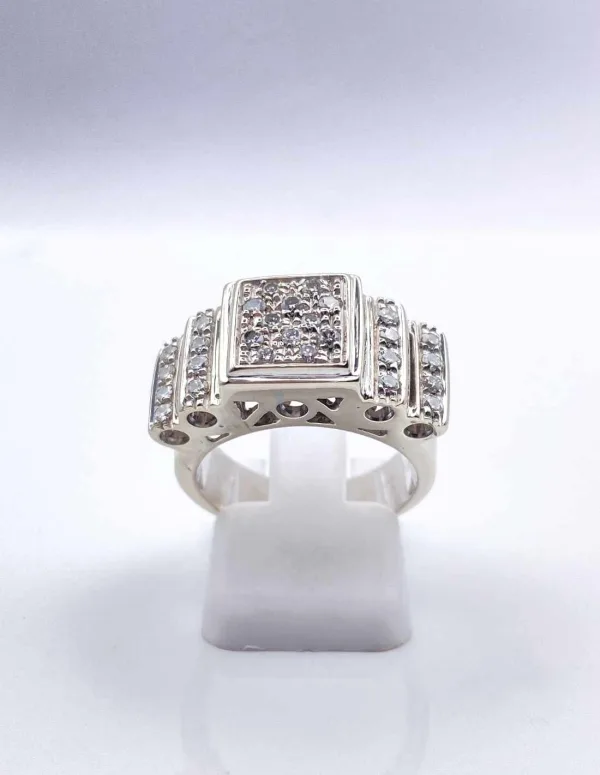 Bague Tank Or Blanc 18k Pavée Diamants