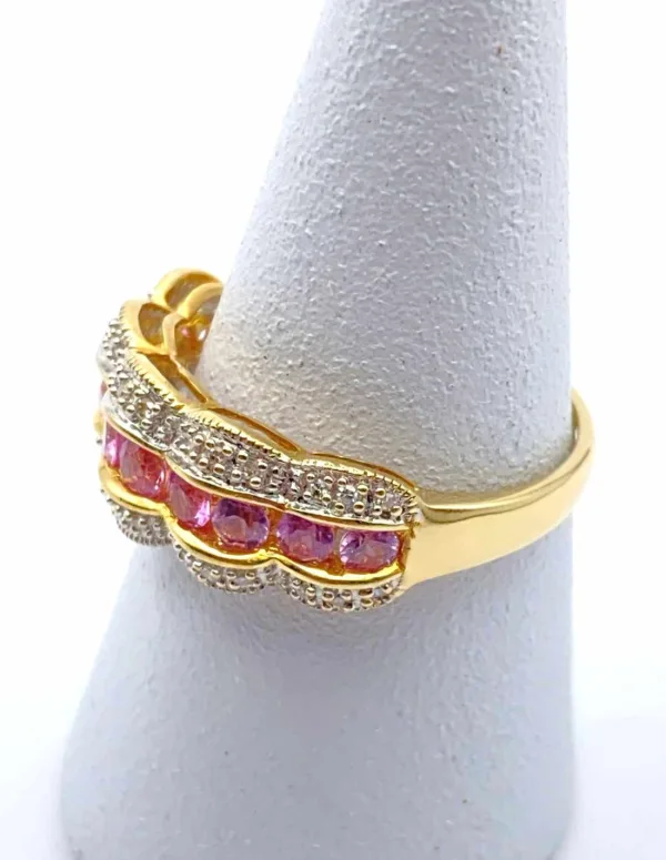 Bague Or 18k, Saphirs Roses & Diamants