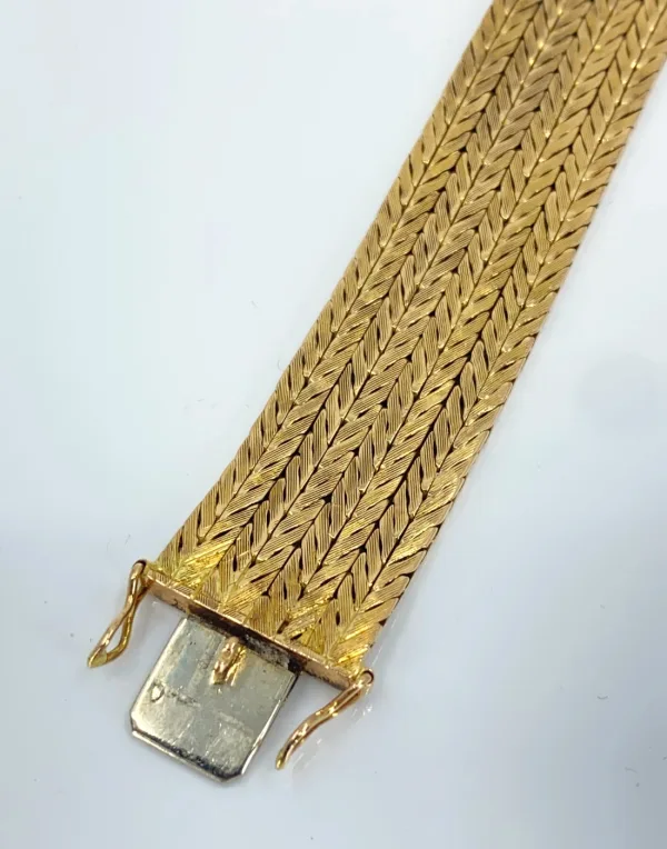 Bracelet Vintage Mailles Chevrons Or et Diamants