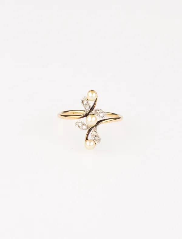 Bague Trilogie Or Jaune, Perles & Diamants