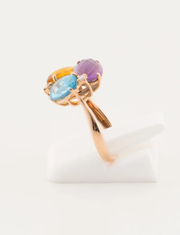 Bague 3 Pierres & Diamants Or Jaune