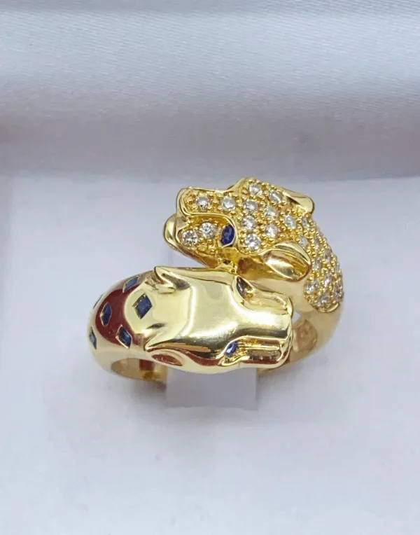 Bague Panthères Or Jaune, Diamants & Saphirs
