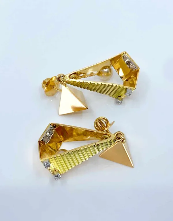 Boucles d'Oreilles Vintage Or, Diamants & Perles