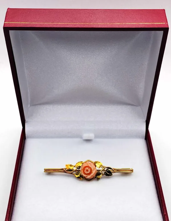Broche Art Nouveau Or Jaune & Corail