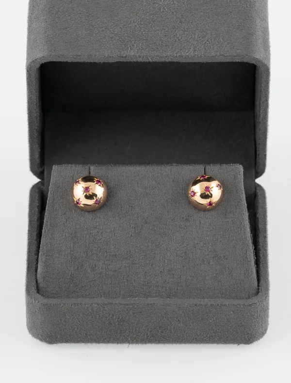 Boucles d'Oreilles Dômes Or Rose & Rubis