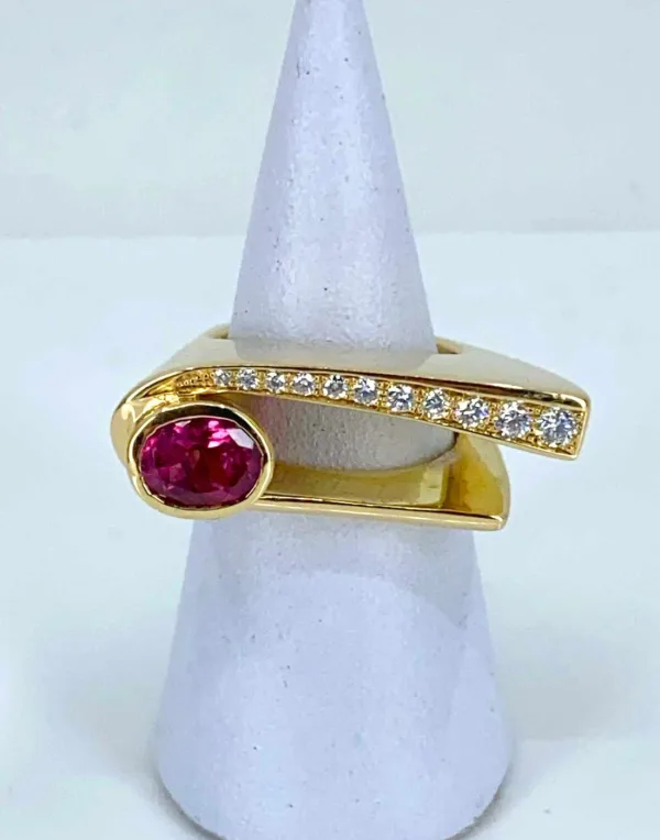 Bague Créateur Or, Saphir Rose & Diamants