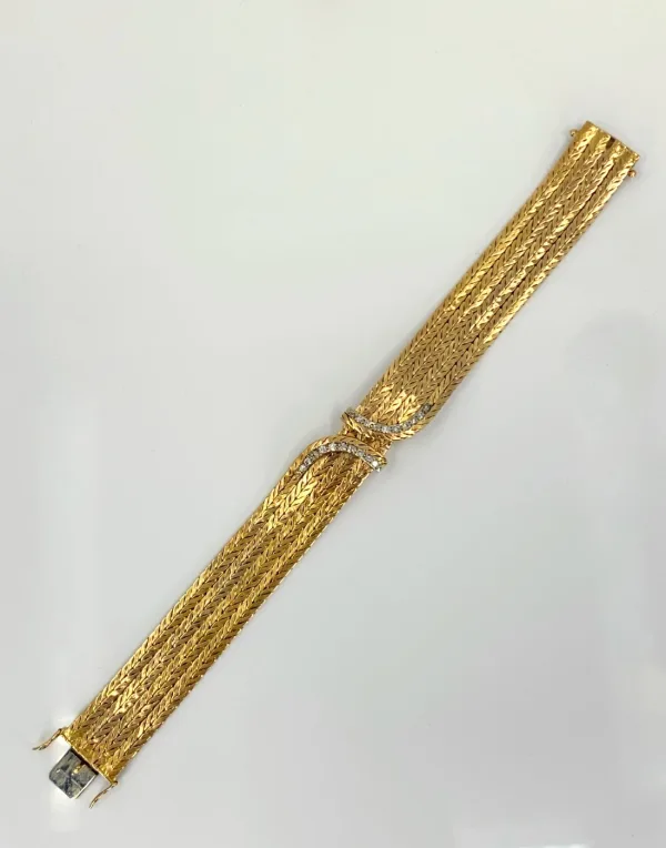 Bracelet Vintage Mailles Chevrons Or et Diamants