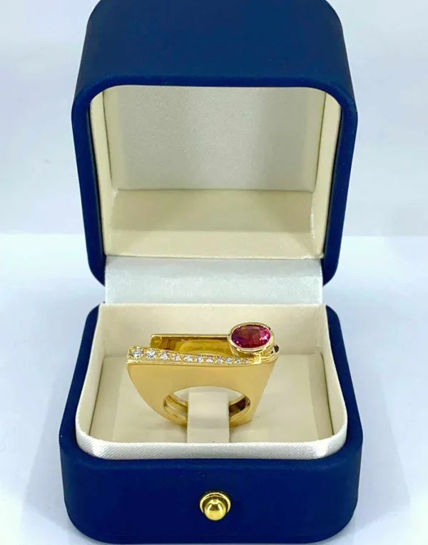 Bague Créateur Or, Saphir Rose & Diamants