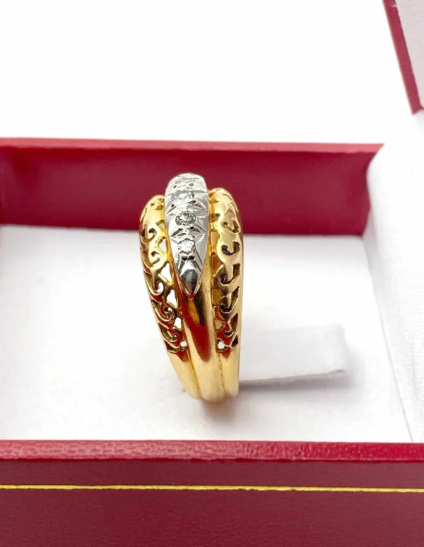 Bague Ciselée Or Jaune, Platine & Diamants
