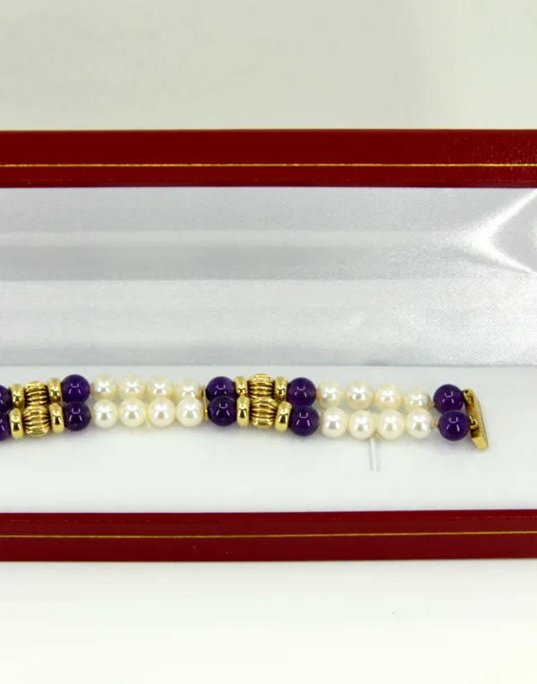 Bracelet en or, améthyste et perles de culture