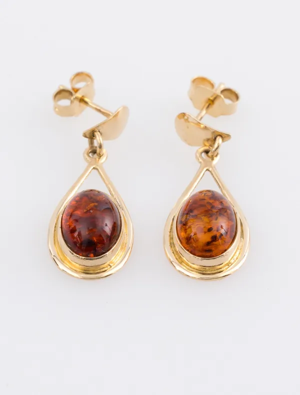 Boucles d'Oreille Pendantes Or Jaune & Ambre