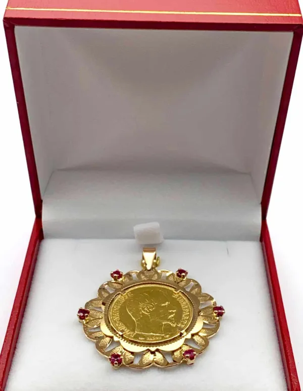 Pendentif Vintage Pièce 2O Francs Or & Rubis