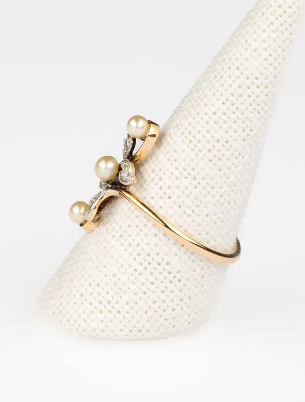 Bague Trilogie Or Jaune, Perles & Diamants