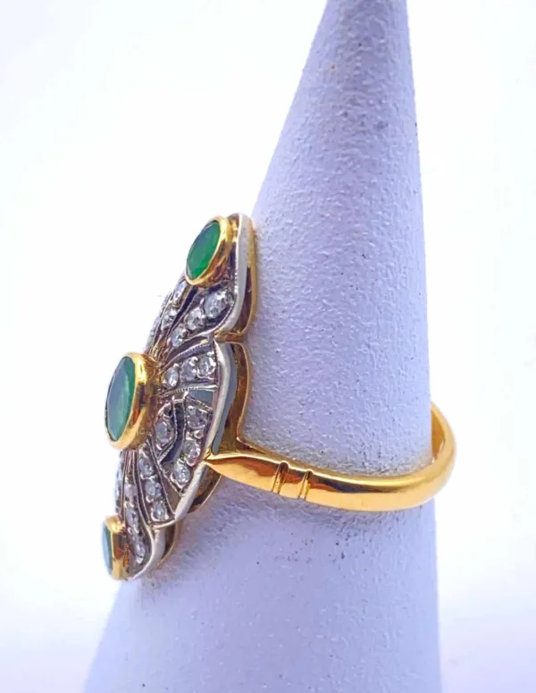 Bague Marquise Dentelle Bicolore Diamants & Emeraudes