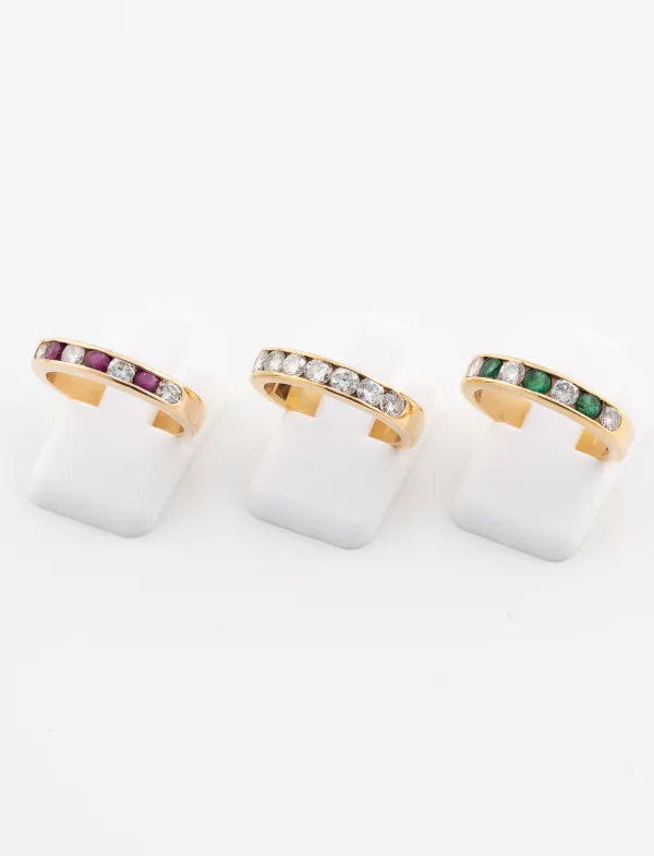3 bagues Emeraudes, Rubis, Diamants