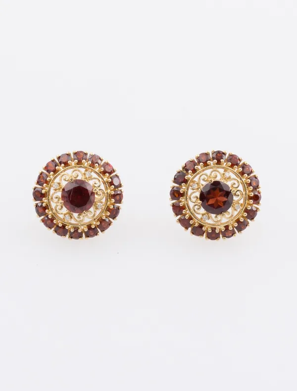 Boucles d'oreilles Or Jaune, Grenats & Diamants