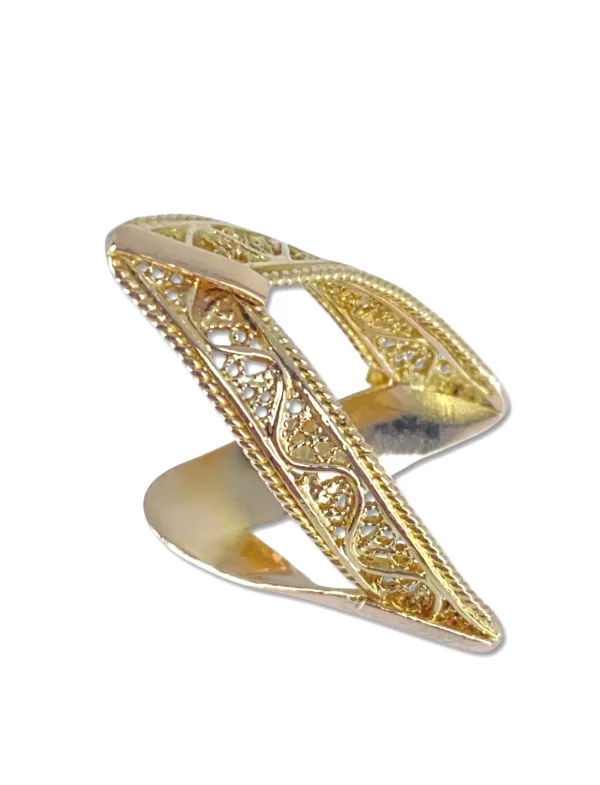 Bague Filigrane en V Or Jaune 18K