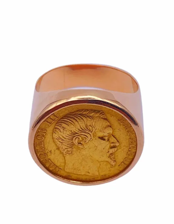 Chevalière porte-pièce 20 francs en or bicolore