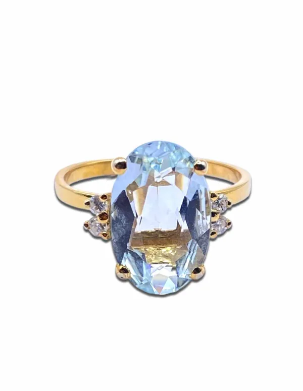 Bague Or Jaune 18k Aigue Marine & Diamants