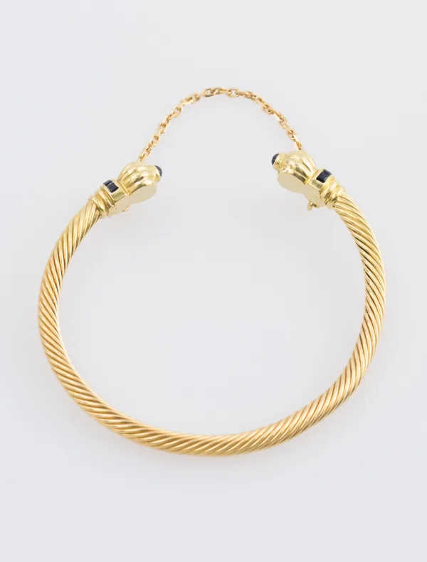 Bracelet Jonc Torsadé Or Jaune et Saphirs