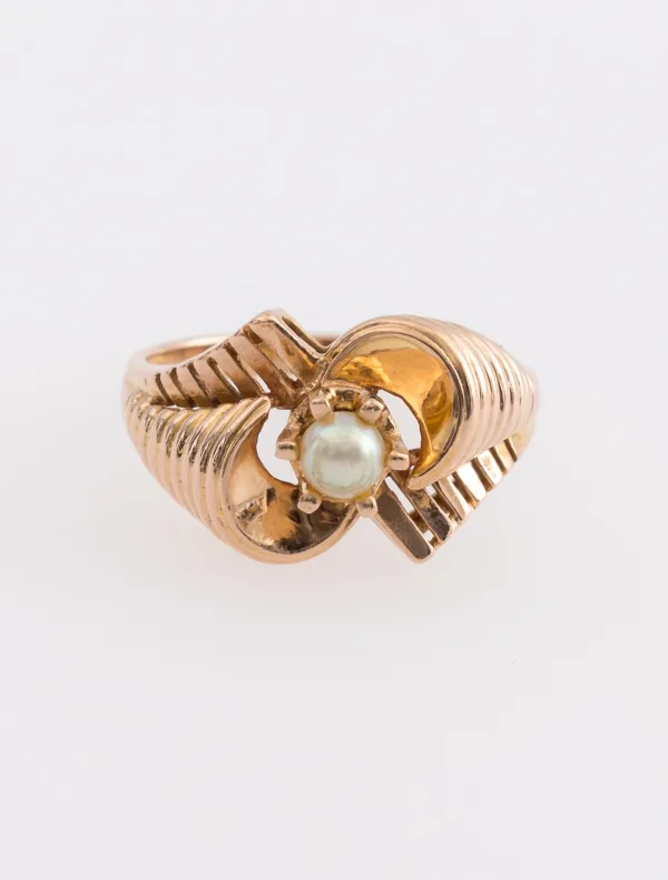 Bague Ecureuil Vintage Or Rose & Perle