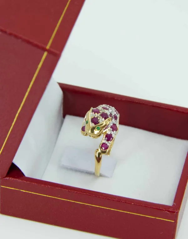 Bague Léopard Or, Rubis, Diamants & Emeraudes