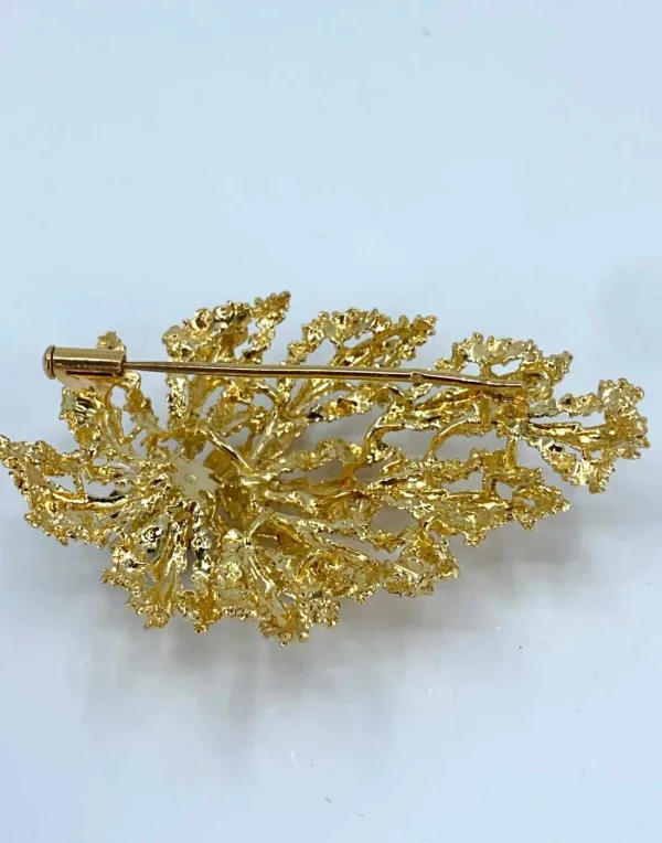 Broche Feuille Or Jaune & Saphirs