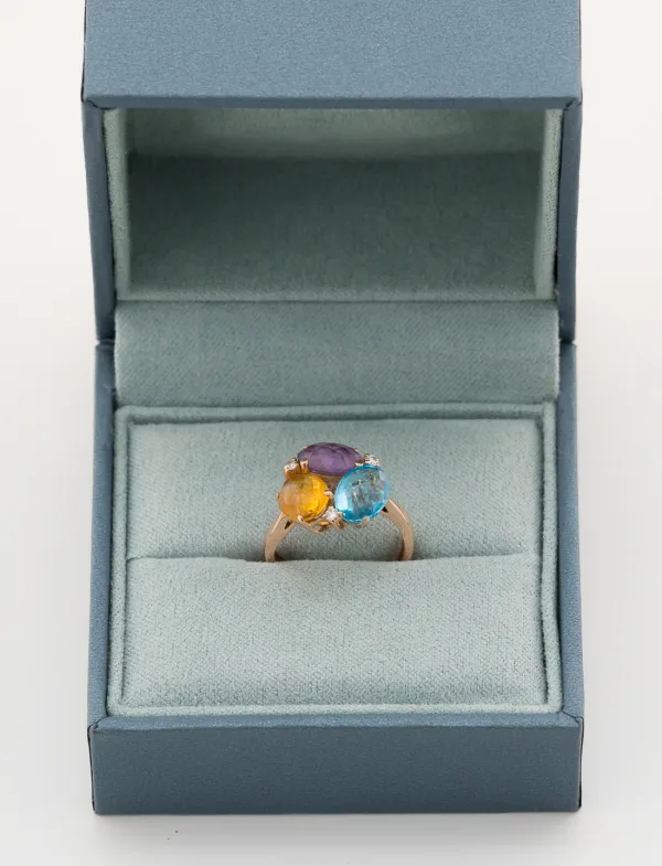 Bague 3 Pierres & Diamants Or Jaune